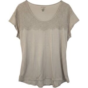 Sonoma Life Style Tan White Striped Lace Accent Cotton Top, Large